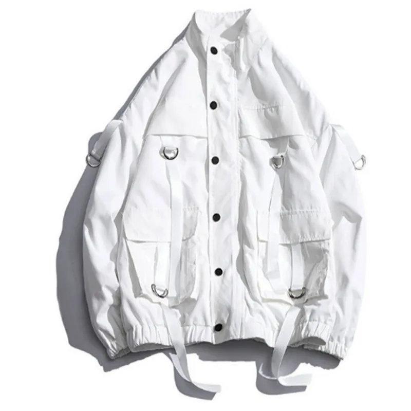 

2021 Men Military Jacket Coats Casual Windbreaker Ribbons Pockets Men's Overalls Bomber Jacket Hip Hop Streetwear Man Outwear