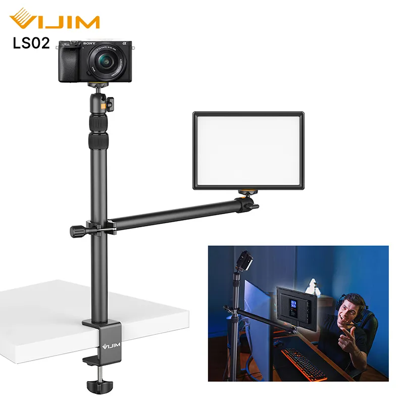VIJIM LS02 Desk Mount Stand C-clamp Mount Light Stand Aluminum Light Bracket with 360° Rotatable Ballhead for DSLR Camera