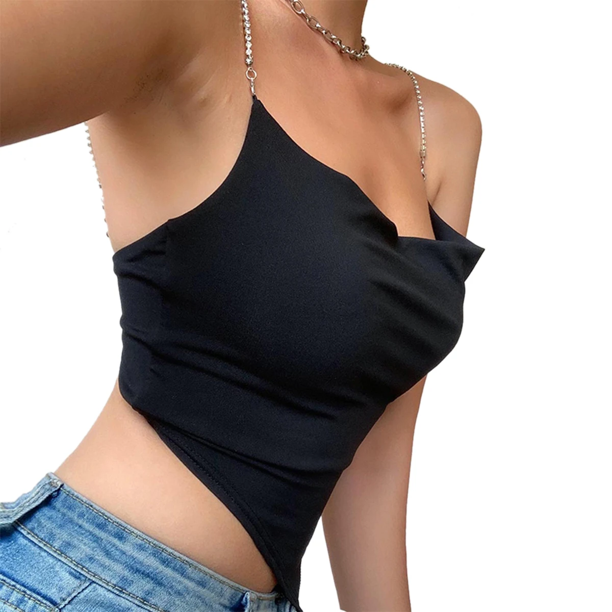 Летняя женская однотонная кофта для девушек модный асимметричный подол Стразы