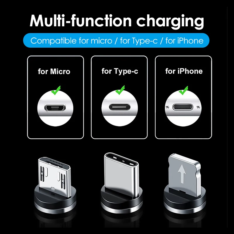 Магнитный кабель 1 м 2 для iPhone Samsung Android быстрая зарядка Micro USB типа C магнитное