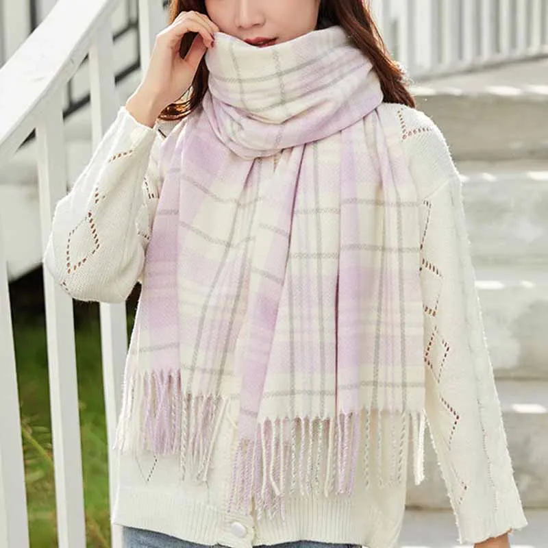 

Осень-зима шарф для женщин толстое теплое в Корейском стиле с кисточками шарф шаль двойного Применение шарфы палантины комфорт клетчатых к...