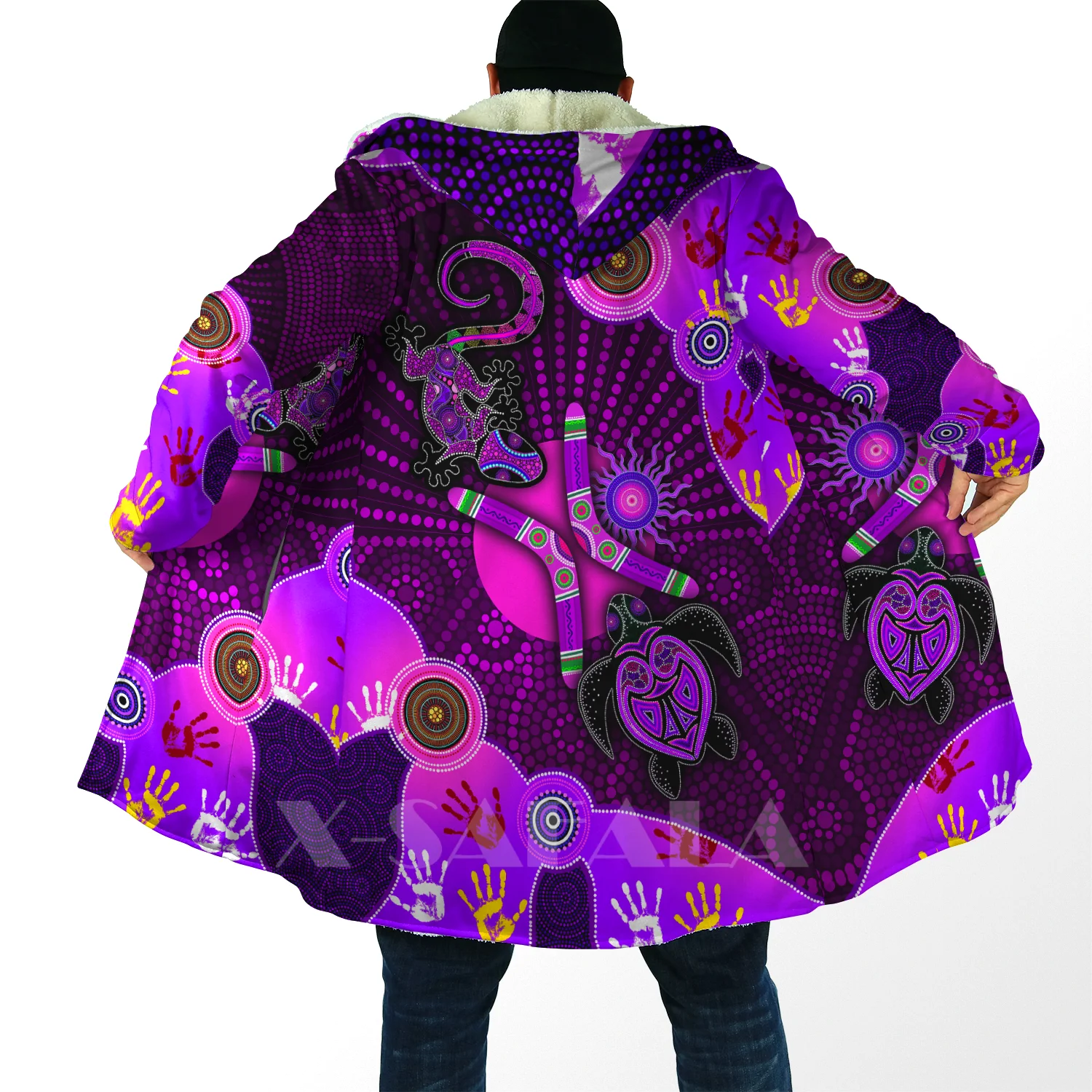 

Thick Warm Hooded Cloak for Men Australia Aboriginal Overcoat Coat 3D Print Windproof Fleece Cape Robe Hooded Blanket-7