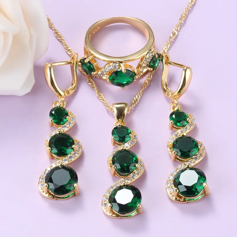 ААА + фианит костюм зеленый комплект ювелирных изделий золото-цвет африканские