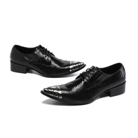 luxury mens oxford shoes genuine leather fashion striped black pointed toe derby dress high heels