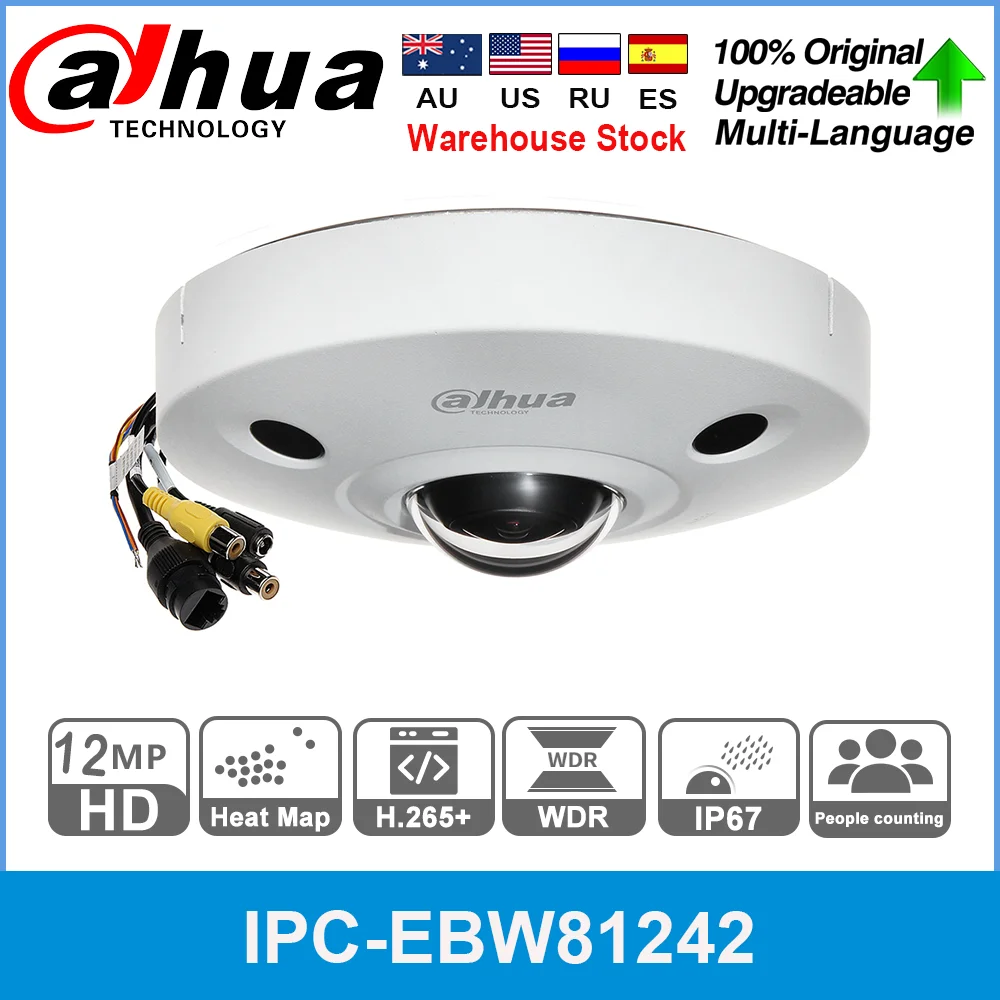 

Камера Dahua «рыбий глаз», 12 МП, 180 °, сеть, 1,85 мм, IP-камера IPC-EBW81242, встроенный микрофон, H.265, подсчет людей, тепловая карта, PoE WizSense