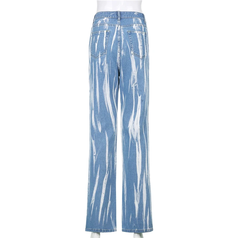 

Waatfaak Printed Split Blue Y2K Jeans Women Straigh Leg Harajuku Denim Cargo Pants Skinny Jeans Women High Waisted Vintage Fall