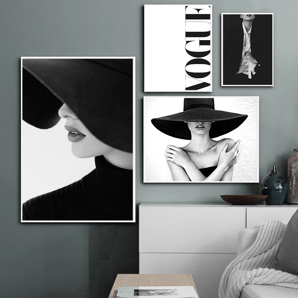 Черно-белый красивый модный крутой женский настенный художественный плакат