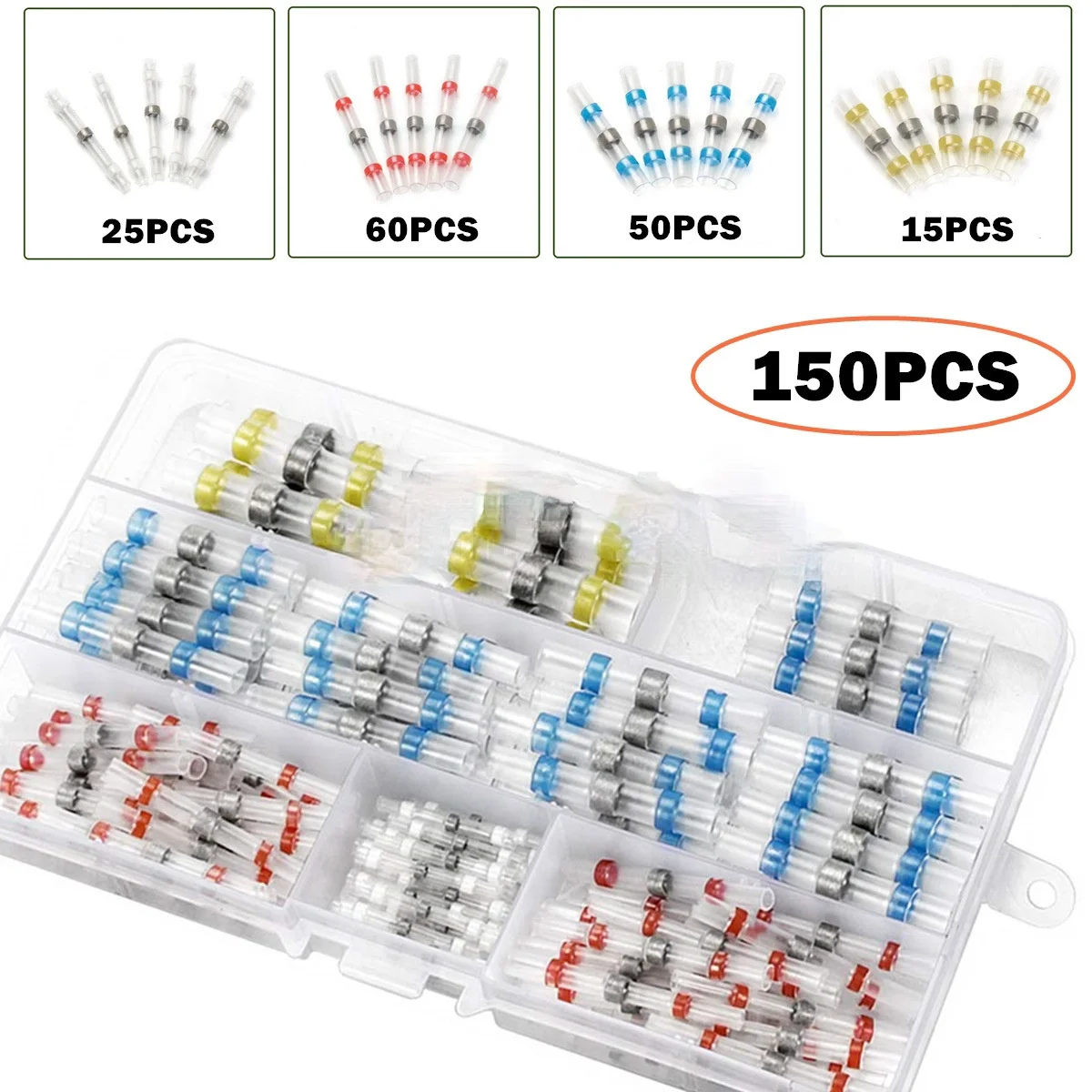 

150PCS boxed heat-shrinkable waterproof insulated solder tube combination solder ring heat-shrinkable middle connector terminal