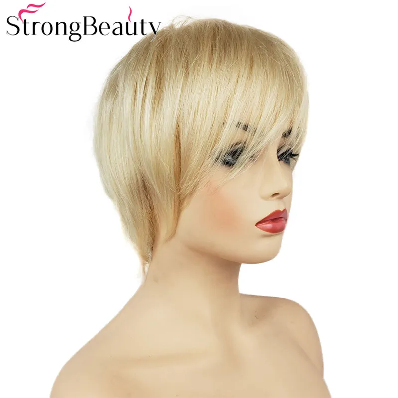 StrongBeauty короткие прямые парики натуральные волосы женские синтетические парики слоистые стриженные волосы парики