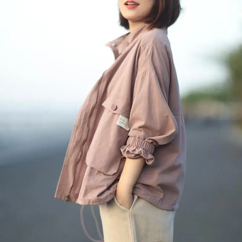 Новинка 2019 осенняя Повседневная Женская ветровка на молнии с большими карманами