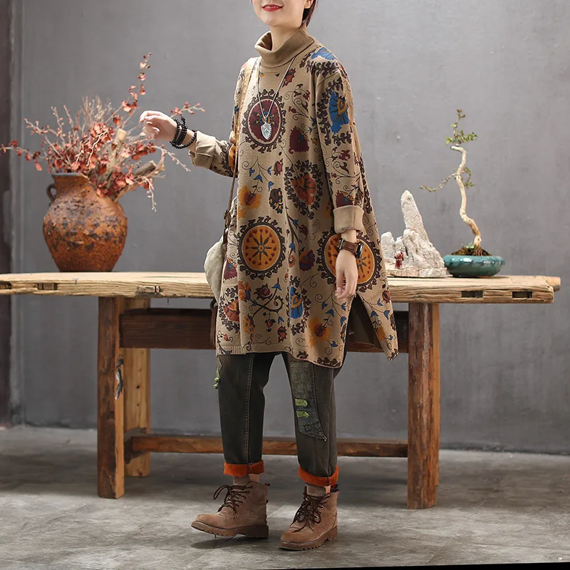 Женская водолазка в стиле панк Max LuLu длинный теплый свитер с цветочным принтом