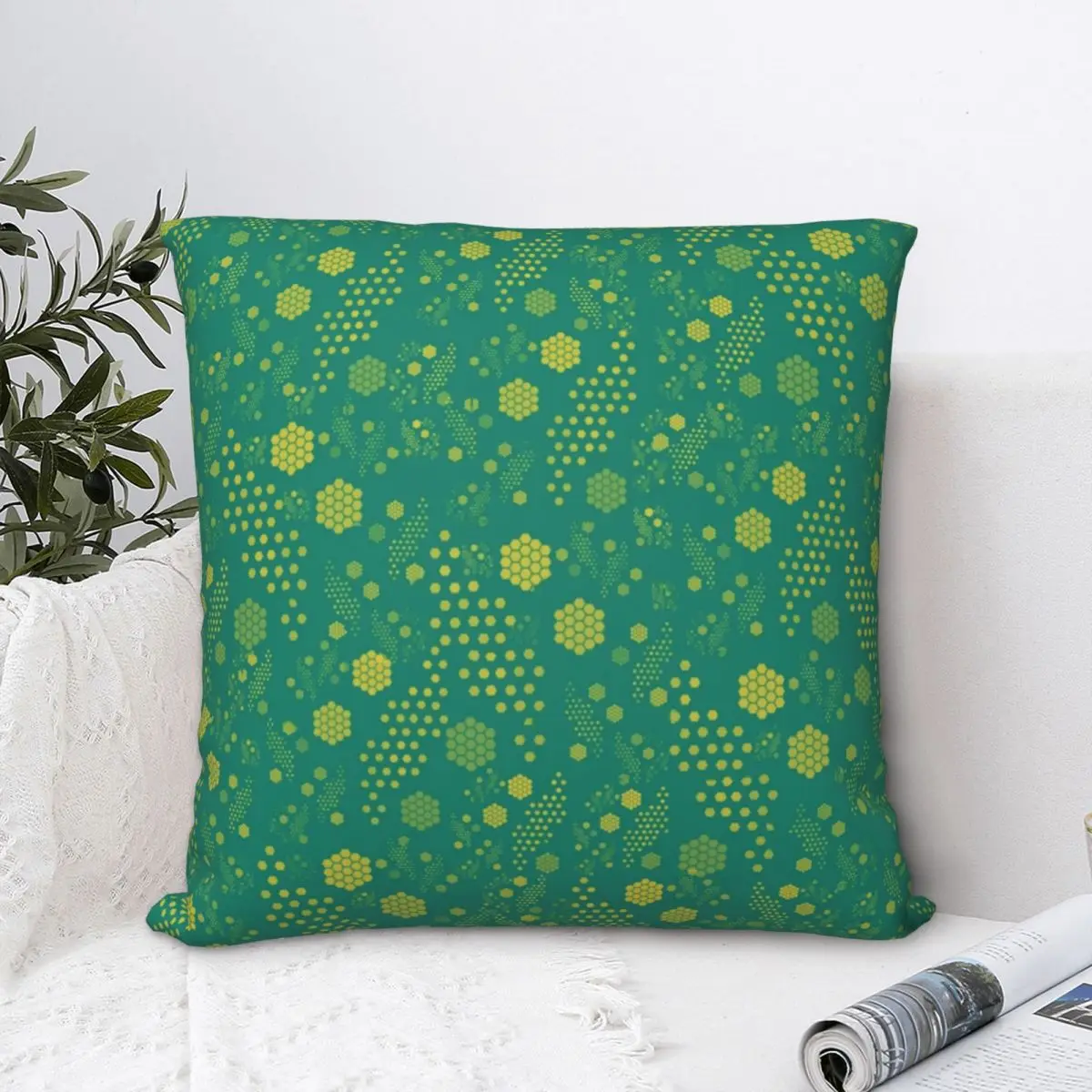 

Hexagon Blue Lime Pattern Square Pillowcase Cushion Cover Spoof Zipper Home Decorative Polyester Pillow Case Home Nordic 45*45cm