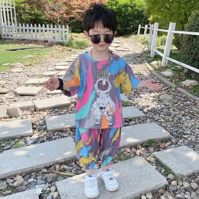 

Boys Summer Print Suit 2021 Summer New Baby Boy's Colorful Space Leisure Suit Kids Short Sleeve T Shirt+shorts 2pcs Sets 2-8Y