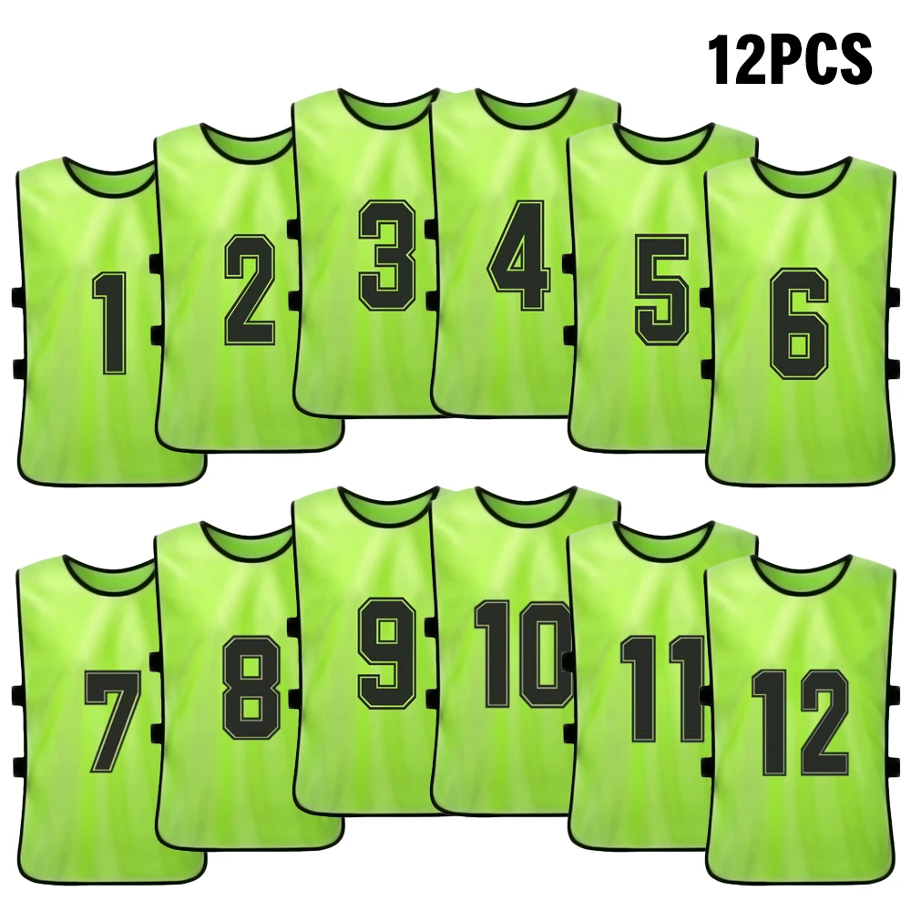 

12PCS Kid Football Pinnies Quick Drying Soccer Jersey Youth Sports Scrimmage Basketball Team Training Numbered Bib Practice Vest