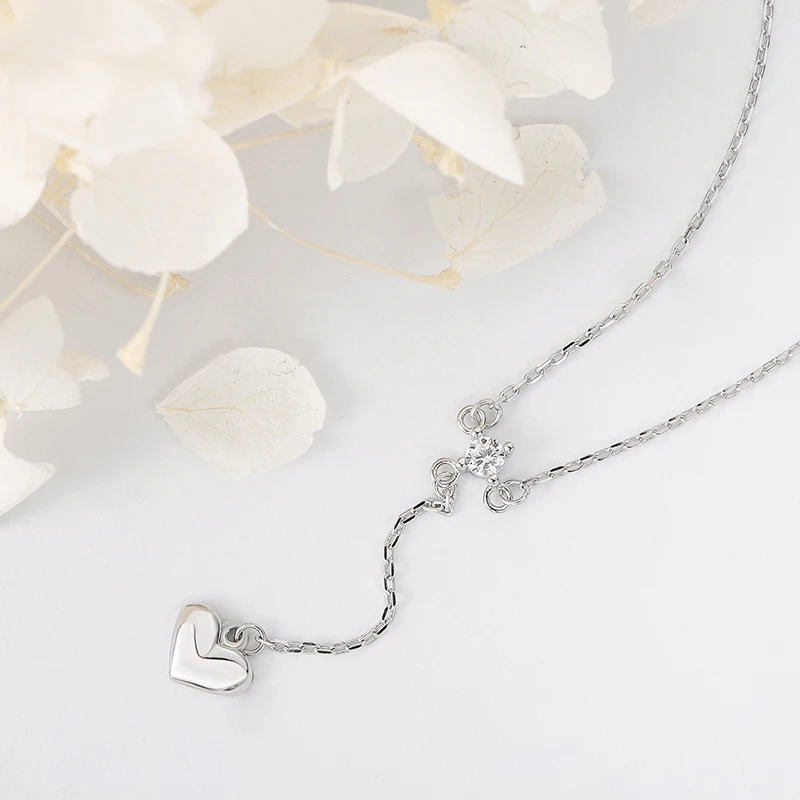 

Original sterling silver long tassel heart neck chain clavicle chain long pattern small love pendant3