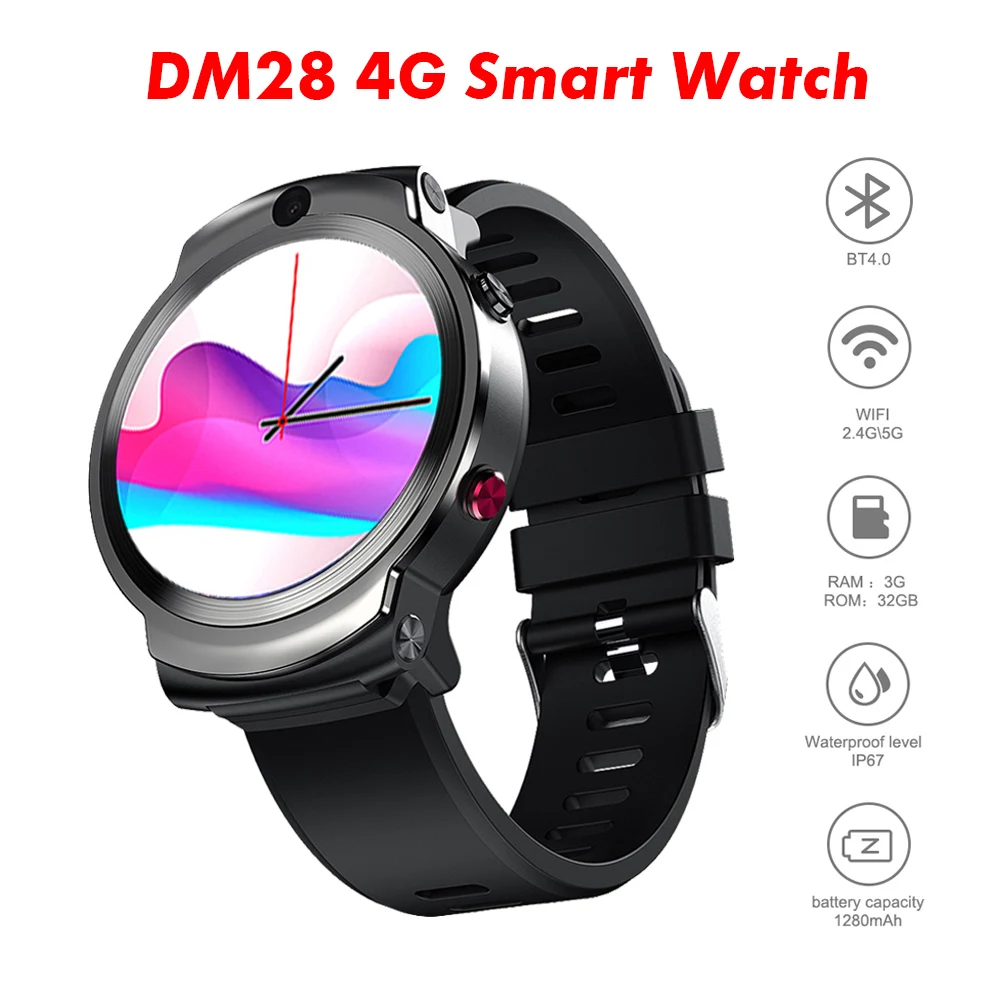 

DM28 4G Smart Watch Sports WiFi GPS Fitness Tracker 3GB/32GB Dual Camera Support Nano SIM Card Heart Rate Monitor Smartwatch