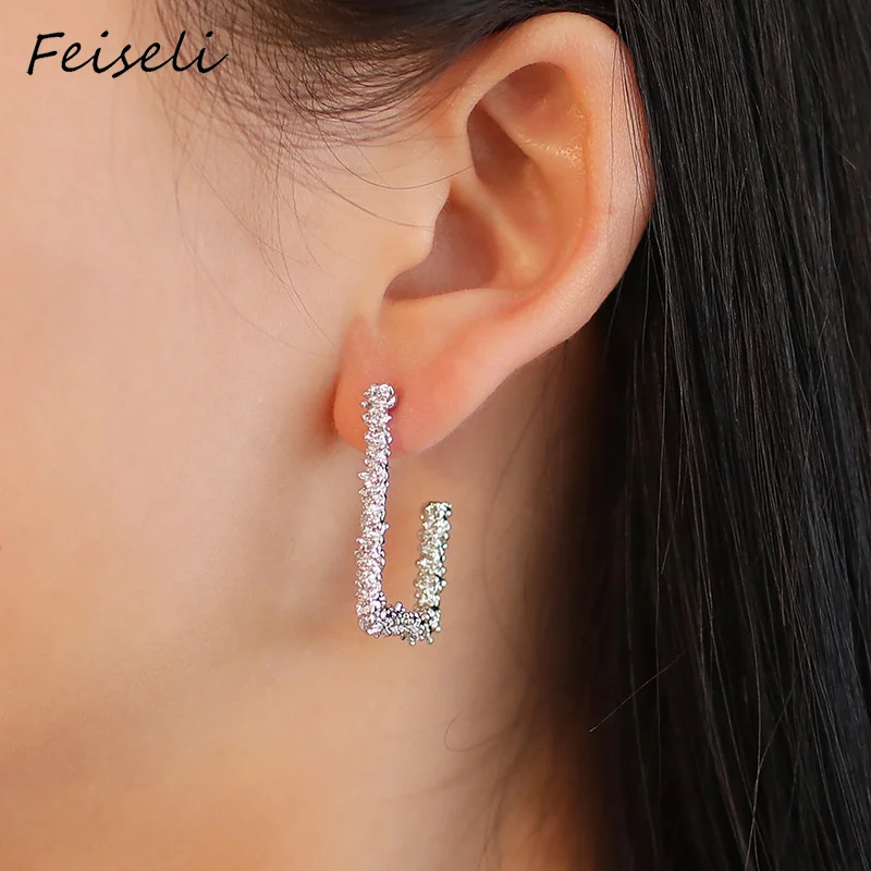 Feiseli винтажные красочные геометрические резные серьги гвоздики женские матовые