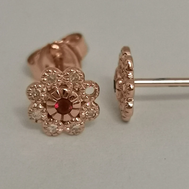Solid 10k Rose Gold SI/H Natural Diamonds Women Stud Earrings Genuine Ruby Anniversary Wedding Trendy | Украшения и аксессуары