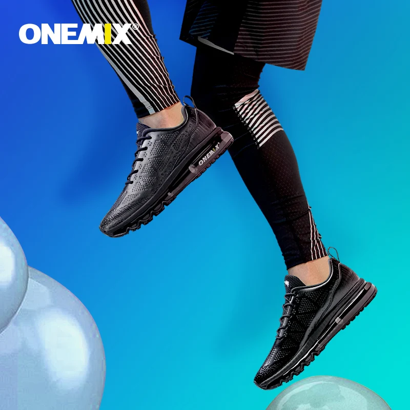 ONEMIX Men's Black Dedicated Air Cushion Running Shoes Outdoor Jogging Damping Sneakers Fitness Trainers Breathable Sports Shoes