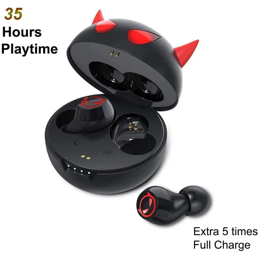 earphone bluetooth compatible wireless headphones earphones headset tws earbuds little devil cute anime gamer for oppo xiaomi free global shipping