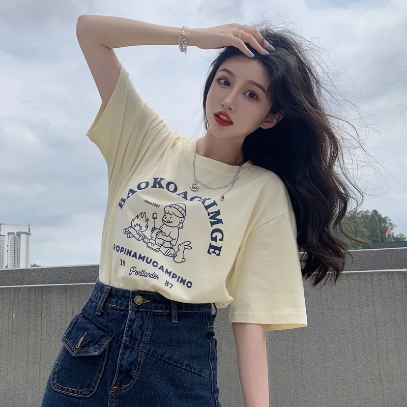 

Short-sleeved T-shirt Women's Design Sense Niche Summer Half-sleeved Clothes New Loose Thin European and American Tops