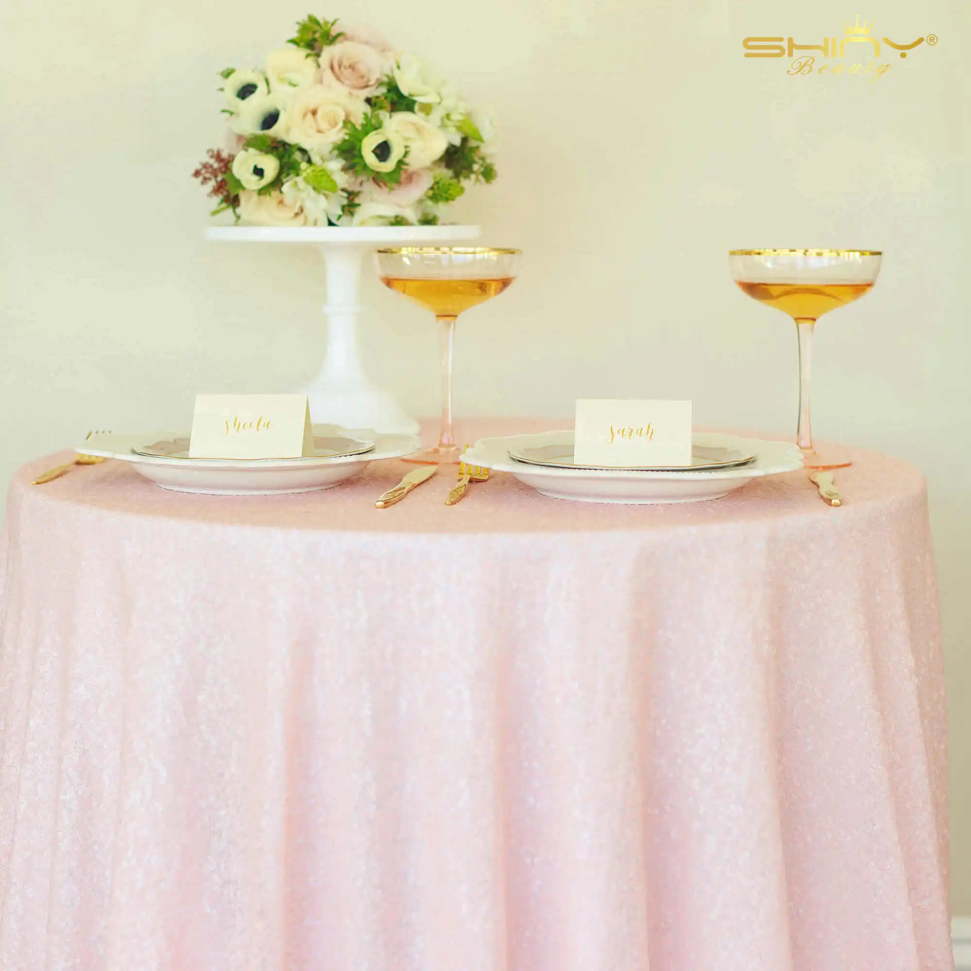 

ShinyBeauty 132in Round Pink sequin tablecloth 330cm for Wedding/Party/Banquet-r