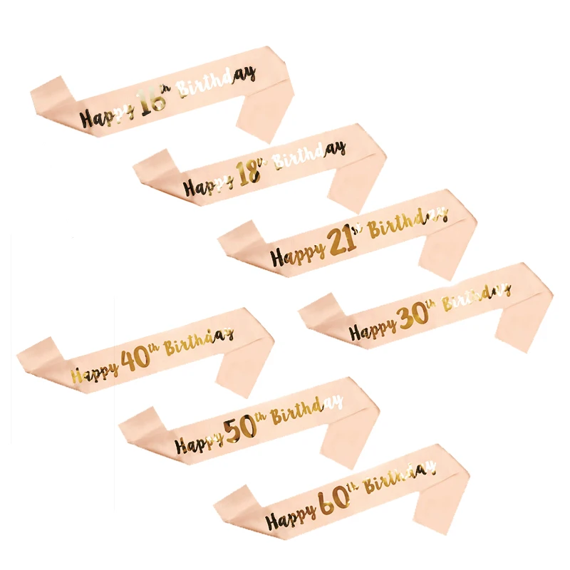 1 шт. розовая Золотая лента для дня рождения с 16th 21st 30th 40th 50th 60th украшение