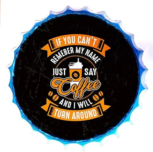 

Retro Sign Just Say Coffee Bottle Caps Retro Metal Tin Sign Diameter 13.8 Inches - Handcrafts Home Decor Bar Plaque Lounge