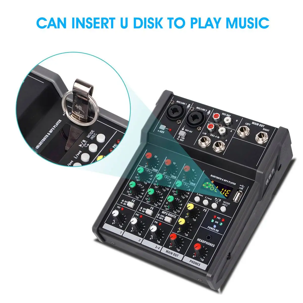 4 канальная Bluetooth микшерная консоль CLAITE для звуковой карты цифровой аудиомикшер