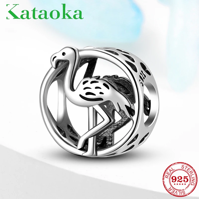 

100% 925 пробы, серебро, элегантный фламинго, изящные подвески, подходит для оригинальных бусин, браслет, сделай сам, изготовление ювелирных укр...