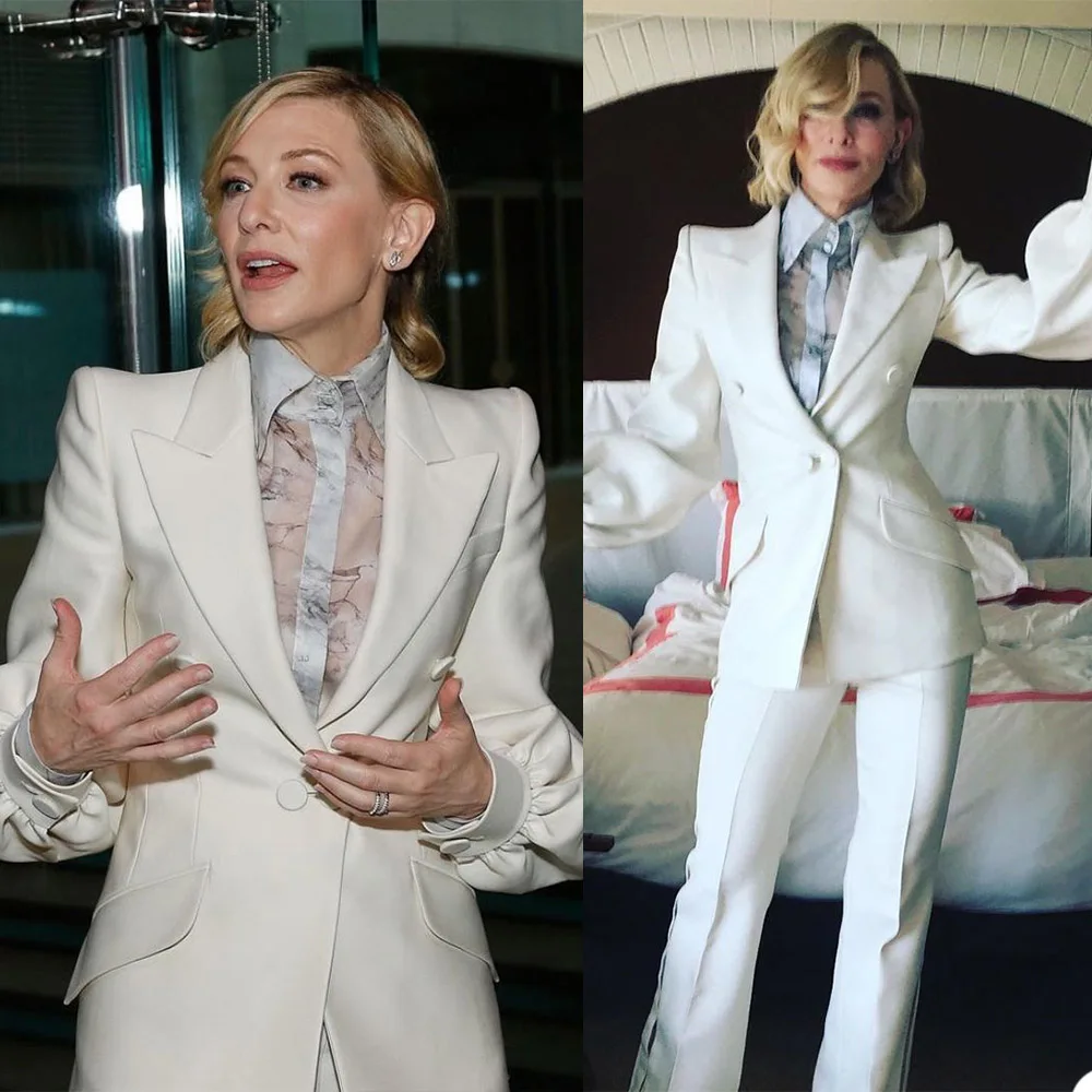 

Woman Suit Solid White Elegant Fashion Singal Button Design Suits Notched Collar Blazer Office Lady Jacket & Pencil Pant Female