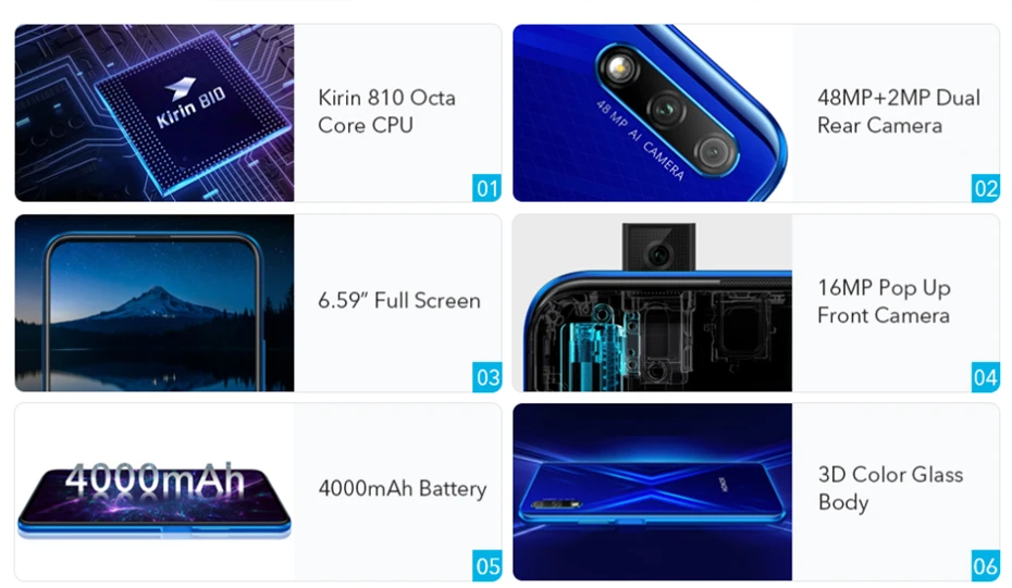 Honor 9X смартфон Kirin 810 Octa Core 6,59 дюймов полный экран 48MP 3 камеры 4000 мАч GPU Turbo мобильный телефон
