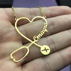 Пользовательское имя ожерелье в виде стетоскопа для Для женщин Нержавеющаясталь персонализированные сердце ожерелье Медсестра подарок