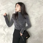 Женская футболка, теплые золотые бархатные пуловеры, топы, топ с высоким воротником, облегающая футболка, зимняя теплая водолазка, футболка с длинным рукавом