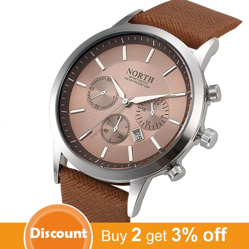 Часы наручные North Мужские кварцевые уникальные брендовые водонепроницаемые