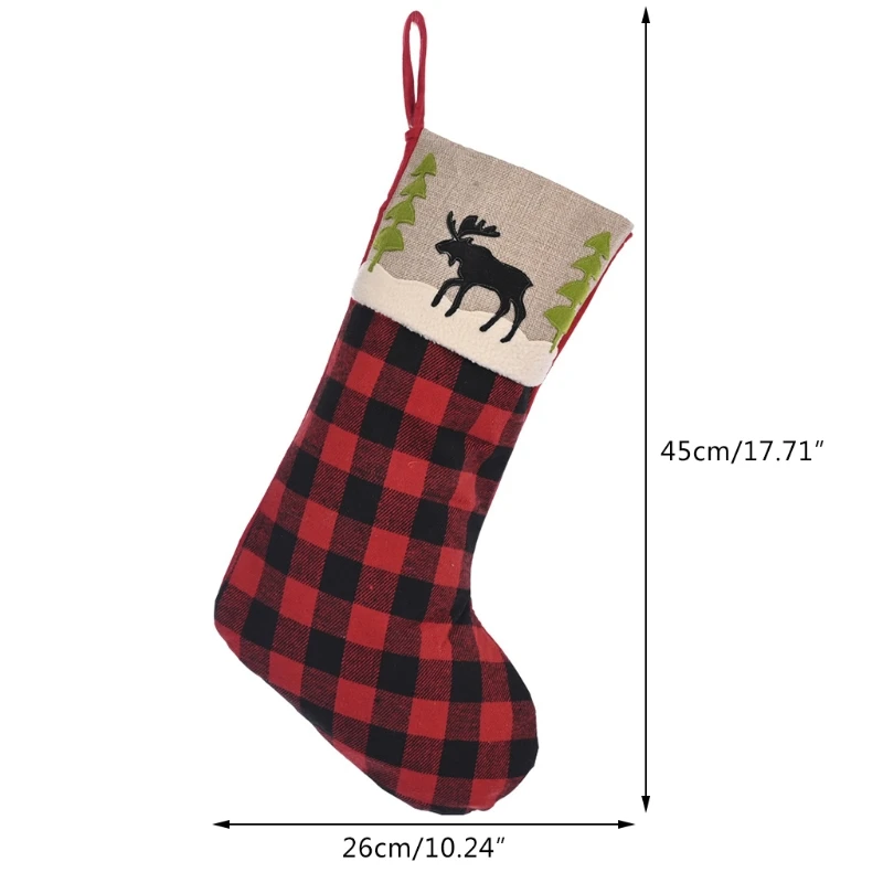 

Christmas Stocking Sock Plaid Elk Party Gift Candy Bag Hanging Pendant Xmas Tree