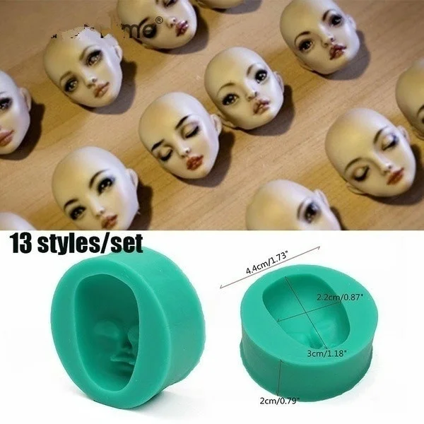 13 Pattern 3D Dolls Face Silicone Mold Sponge Fondant Cake Choolate Baking Tool |