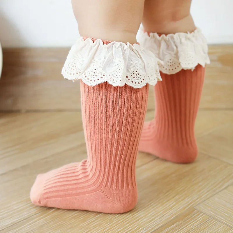 Beb&eacute; hasta la rodilla calcetines para ni&ntilde;os y ni&ntilde;as de encaje de algod&oacute;n de la escuela calcetines para ni&ntilde;os beb&eacute; tubo largo pierna caliente-0