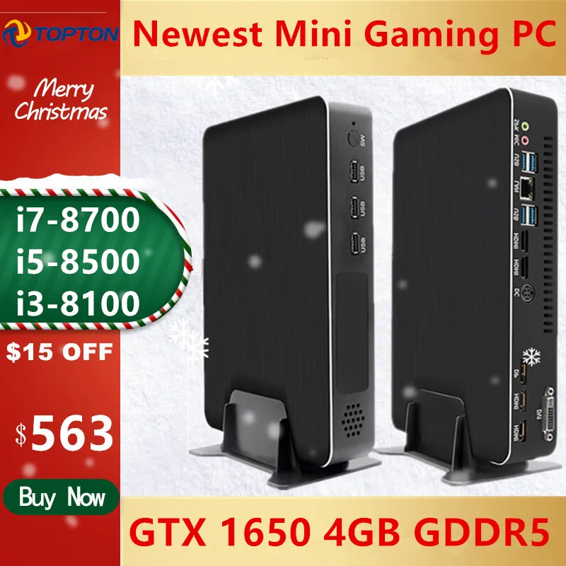 Мини игровой ПК Intel Core i7-8700 i5-8500 i3-8100 GTX 1650 4GB Win10 настольный компьютер M.2+ 2,5 ''SATA 7* USB 4K DP HDMI2.0 DVI AC Wi-Fi