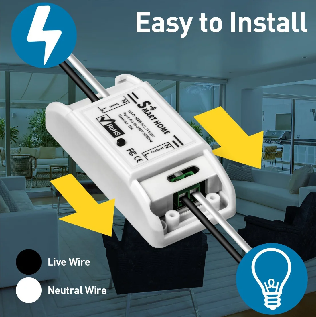 

WIFI Smart Switch On / Off APP Remote Control Support Google Assistant Voice Control AC 90V-250V 10A Interrupter