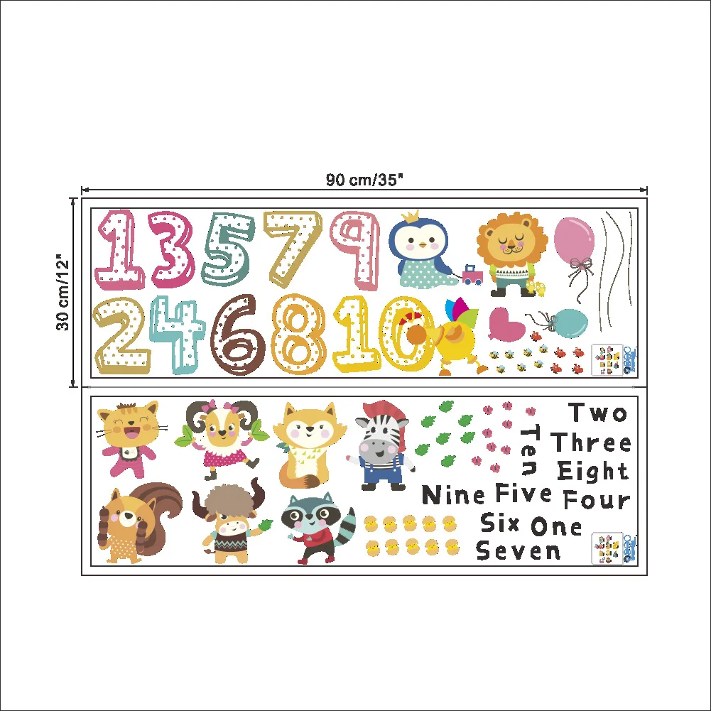 Наклейка на стену с английскими цифрами в виде животных для детской комнаты