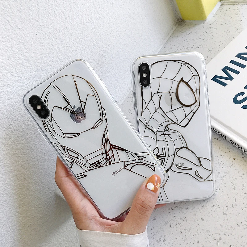Прозрачный чехол для телефона для iphone 11 Pro Max 6 7 8 6s 5 5S se чехол для iphone X XS Max XR 7 8 Plus чехол Человек-паук Железный человек