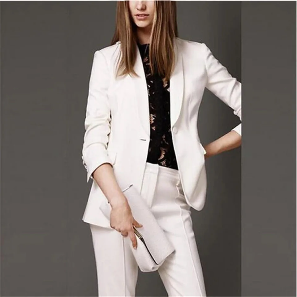 

Elegant White Formal Business Women's PantSuits Fashion Ladies Pantsuit Costumes Womens Suits Blazer with Pants Custom Made