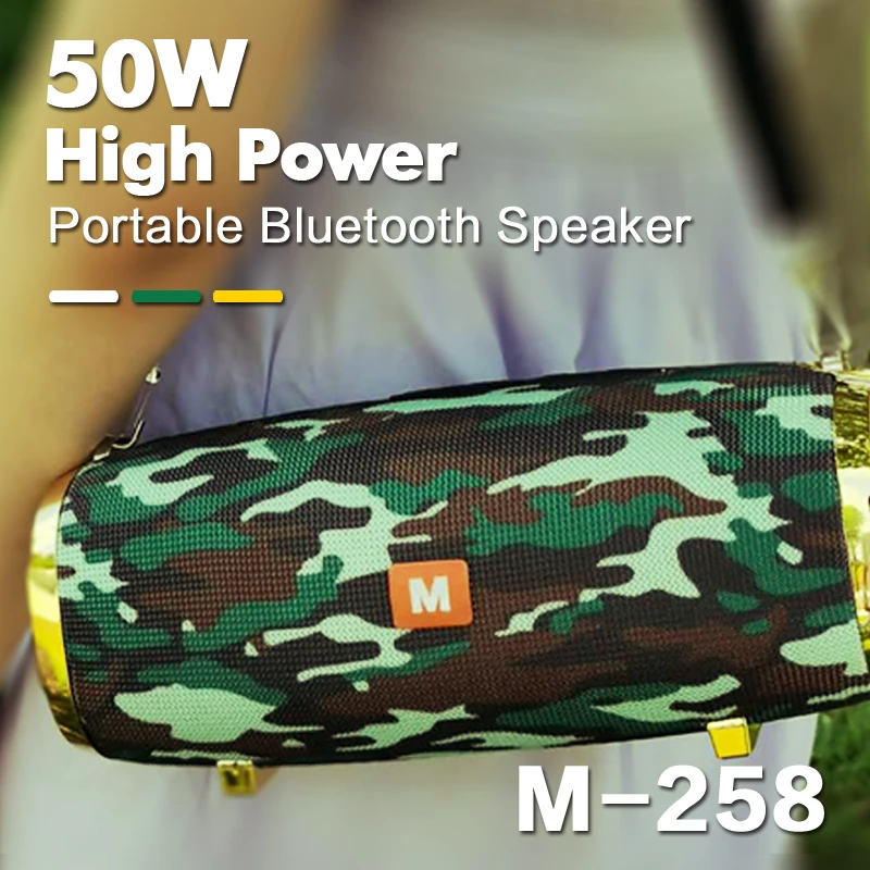 

50W wireless bluetooth speaker outdoor portable subwoofer 3D stereo speaker 4000mAh music center, battery 48 hours FM/AUX/TF