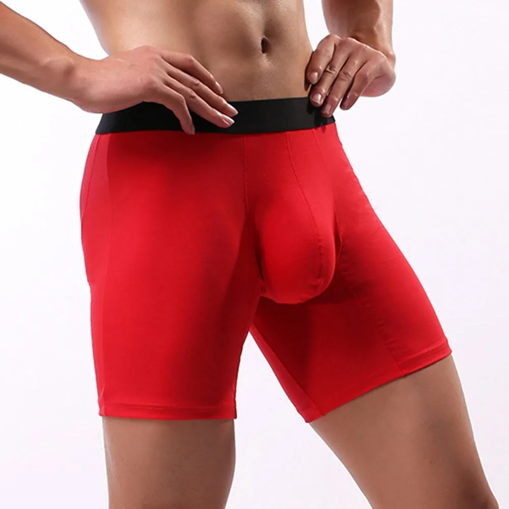

Boxer Shorts Mens Cotton Solid Long Leg Breathable Sports Boxer Briefs Knickers Underpants Shorts U Convex Pouch Sleep Bottoms