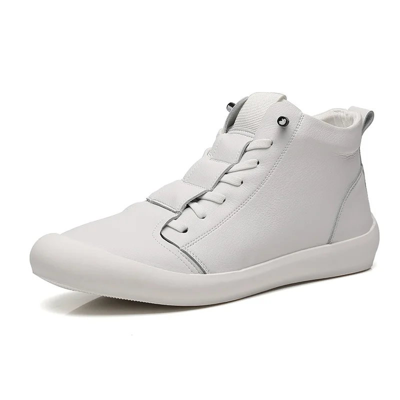 

100% Genuine Leather Shoes Men High top Sneakers Fashion Men White Shoes Cool Street Young Man Footwear Male Sneakers 896