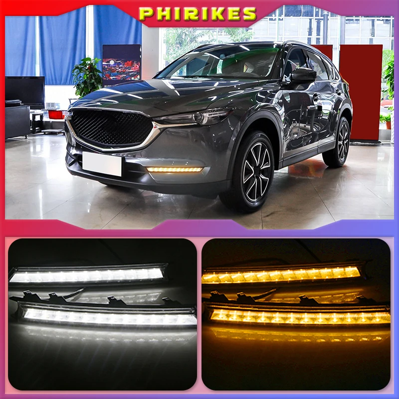 

Светодиодные дневные ходовые огни, 2 шт., DRL 12 В, противотуманные фары, украшение для Mazda CX-5 CX5 2017 2018 2019, плавный сигнал поворота