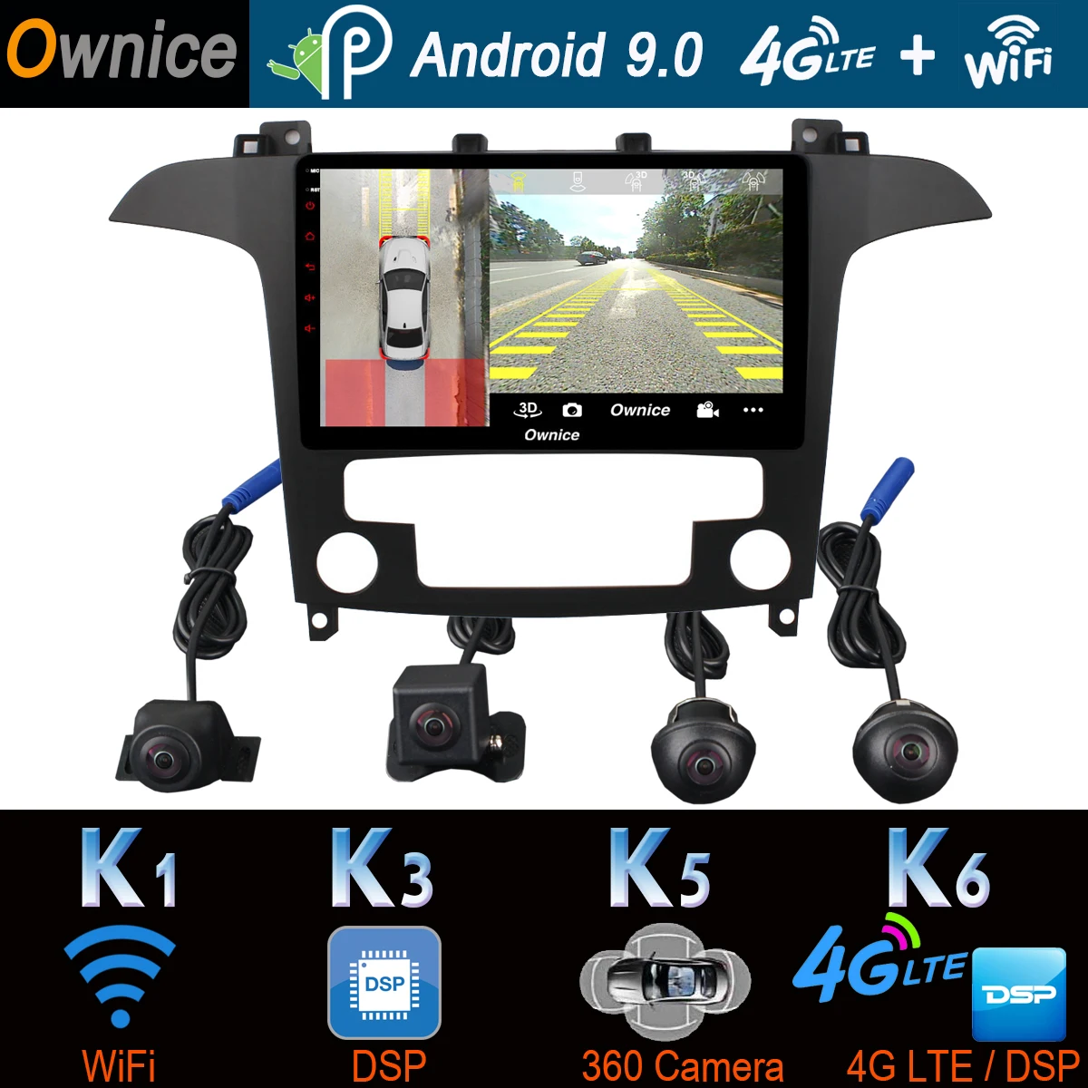 360 ° Pano ram ic 4 × камера 4G LTE ГБ ОЗУ + 32 Android 9 0 IPS Автомобильная Радио для Ford S Max 2007 2008 GPS