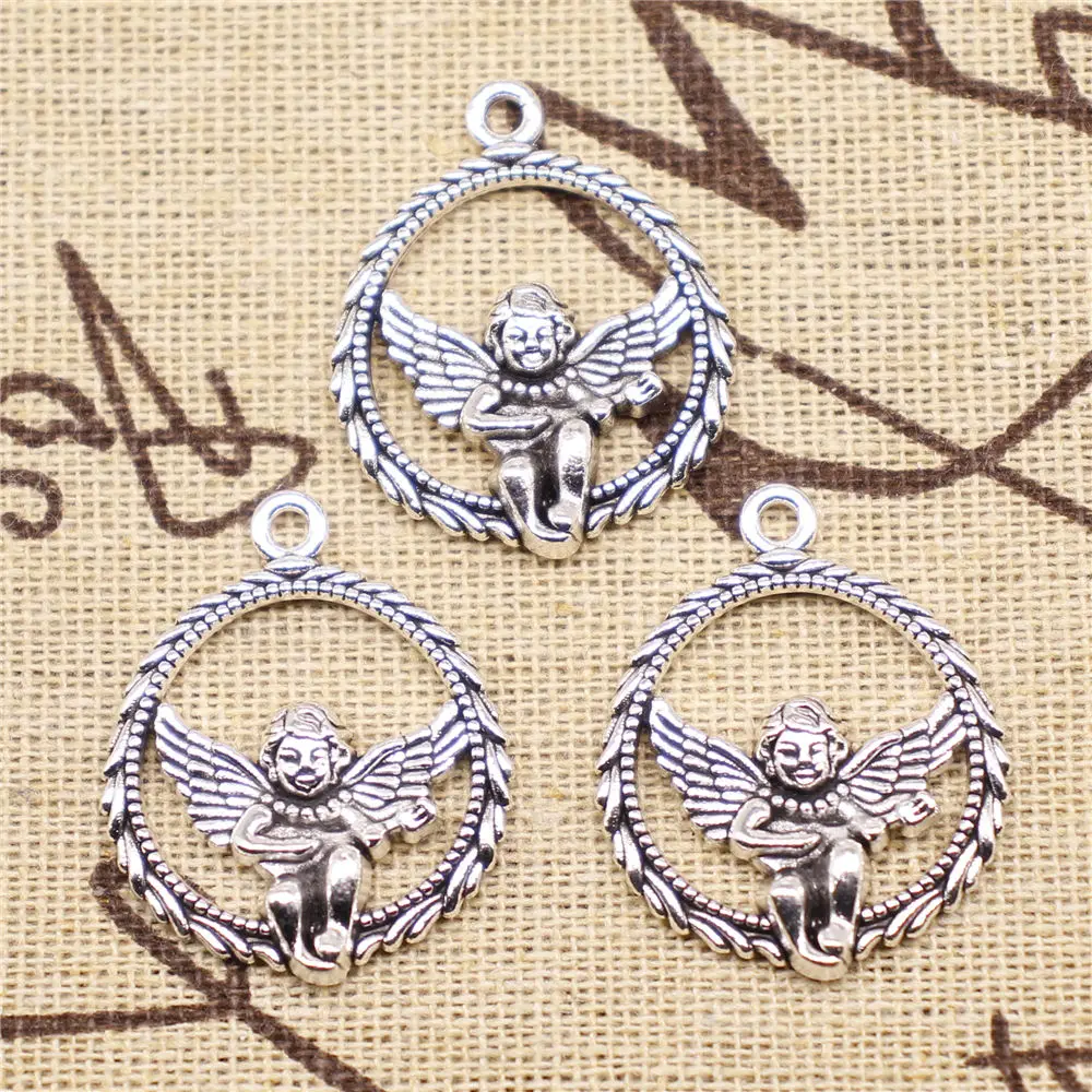 

Charm For Making Jewelry Pendants Antique Silver Color Music Angel 31x25mm 2pcs