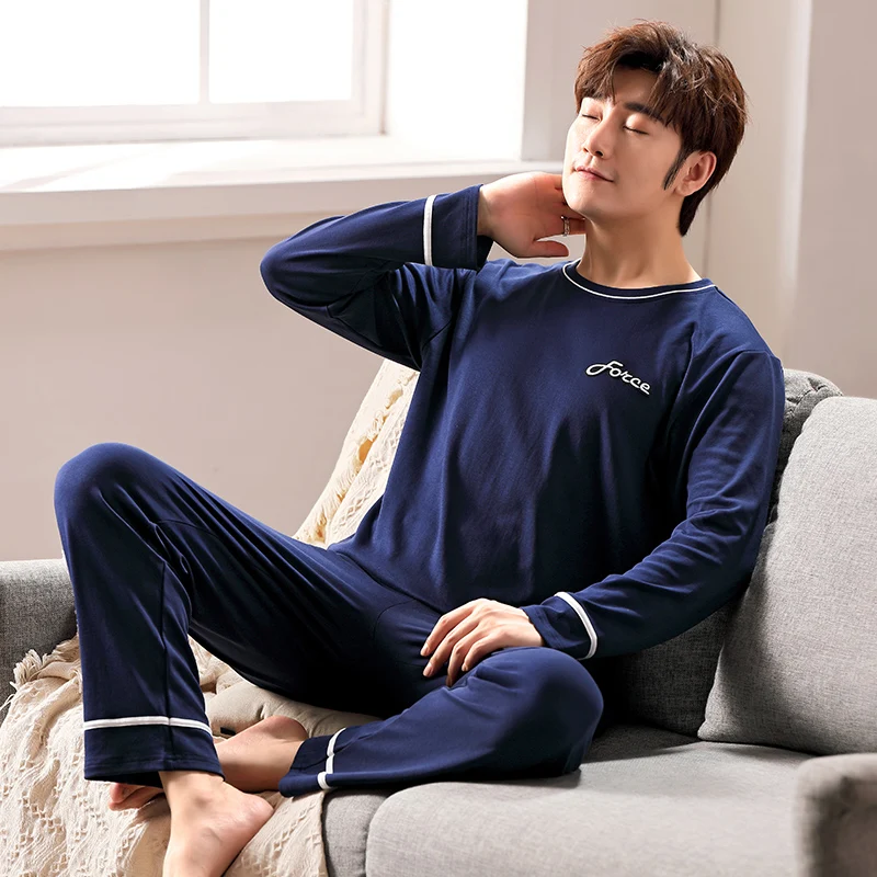 New 2021 Spring Men Pajamas long Sleeve Male Pajama Set Men Pure Full Cotton Pajamas For Men Sleepwear Suit homewear 4XL